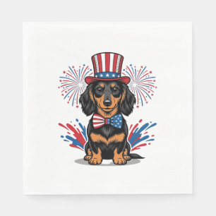Patriotischer Dachshund Feuerwerk Vintage Vektor K Serviette