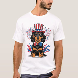 Patriotischer Dachshund Feuerwerk Vintage Vektor K T-Shirt