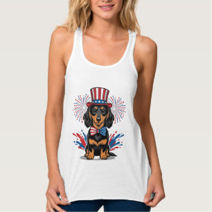 Patriotischer Dachshund Feuerwerk Vintage Vektor K Tank Top