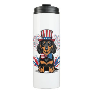 Patriotischer Dachshund Feuerwerk Vintage Vektor K Thermosbecher