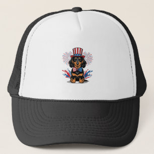 Patriotischer Dachshund Feuerwerk Vintage Vektor K Truckerkappe