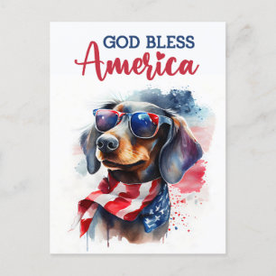 Patriotischer Dachshund, Gott segne Amerika Postka Postkarte