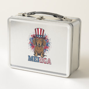 Patriotischer Dachshund Merica Vintage Hundeshirt_ Metall Brotdose