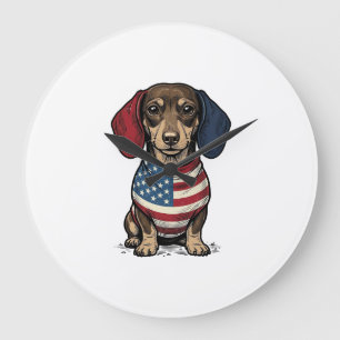 Patriotischer Dachshund Vintage Gravur Vektor Desi Große Wanduhr