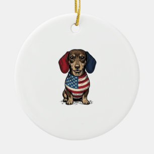 Patriotischer Dachshund Vintage Gravur Vektor Desi Keramik Ornament