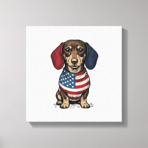 Patriotischer Dachshund Vintage Gravur Vektor Desi Leinwanddruck