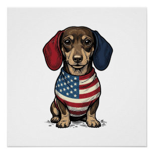 Patriotischer Dachshund Vintage Gravur Vektor Desi Poster