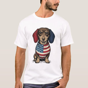 Patriotischer Dachshund Vintage Gravur Vektor Desi T-Shirt