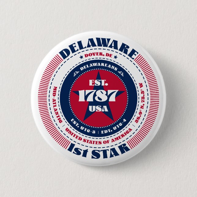 Patriotischer Delaware-Kreis mit Staatsdetails Button (Vorderseite)