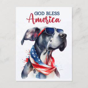 Patriotischer Deutsche Dogge, Gott segne Amerika Postkarte
