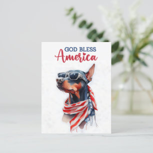 Patriotischer Dobermann, Gott segne Amerika Postka Postkarte