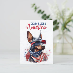 Patriotischer Dobermann, Gott segne Amerika Postka Postkarte