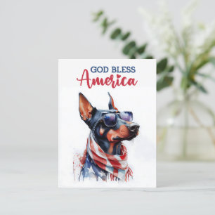 Patriotischer Dobermann, Gott segne Amerika Postka Postkarte