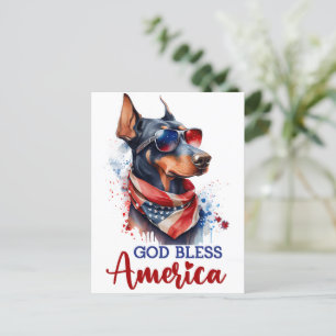 Patriotischer Dobermann, Gott segne Amerika Postka Postkarte
