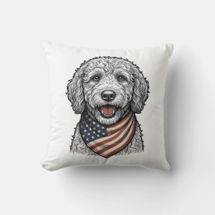 Patriotischer Doodle-Hund Vintage-Gravur-Vektor-De Kissen