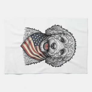 Patriotischer Doodle-Hund Vintage-Stich Vektor Des Geschirrtuch