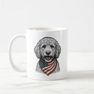 Patriotischer Doodle-Hund Vintage-Stich Vektor Des Kaffeetasse