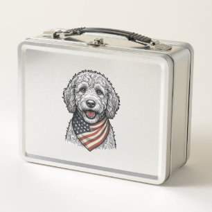 Patriotischer Doodle-Hund Vintage-Stich Vektor Des Metall Brotdose