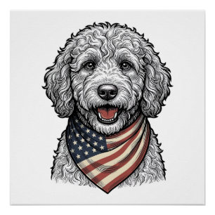 Patriotischer Doodle-Hund Vintage-Stich Vektor Des Poster