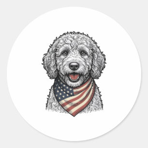 Patriotischer Doodle-Hund Vintage-Stich Vektor Des Runder Aufkleber