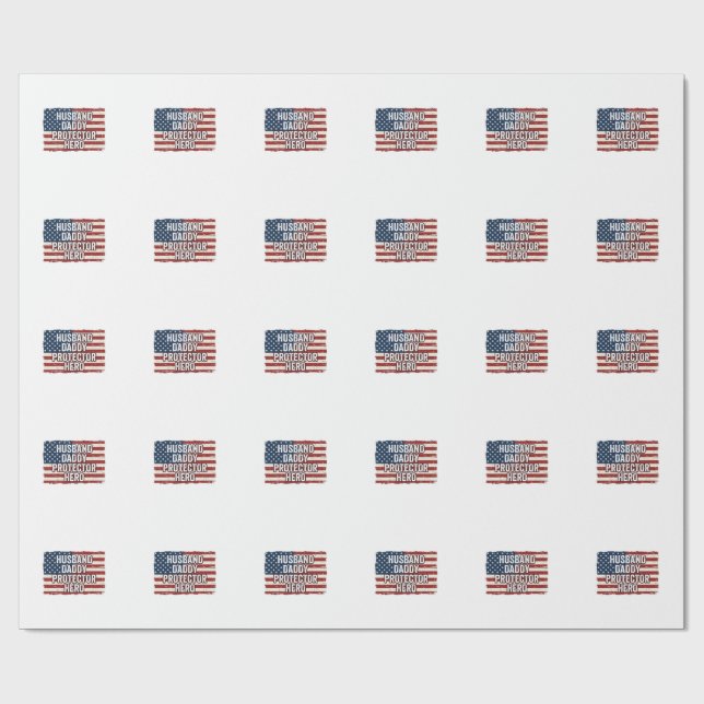 Patriotischer Ehemann Daddy Beschützer Held Flagge Geschenkpapier (Flach)