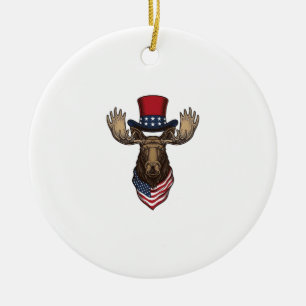 Patriotischer Elch Vintage-Stich Vektor-Design_1 Keramik Ornament