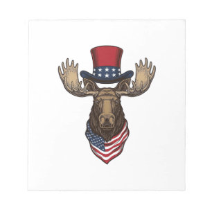 Patriotischer Elch Vintage-Stich Vektor-Design_1 Notizblock
