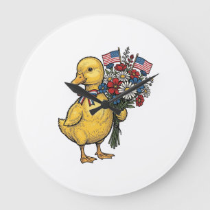 Patriotischer Entlein-Blumenstrauß Vintage-Shirt D Große Wanduhr