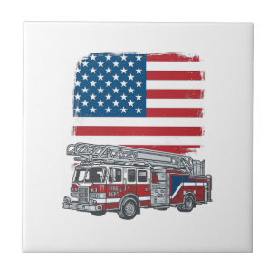 Patriotischer Feuerwehren-Lkw Amerikanische Flagge Fliese