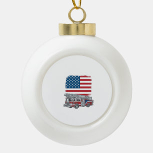 Patriotischer Feuerwehren-Lkw Amerikanische Flagge Keramik Kugel-Ornament