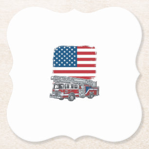Patriotischer Feuerwehrwagen Amerikanische Flagge  Untersetzer