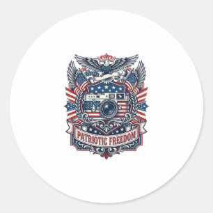 Patriotischer Film Kameramann Vektorgrafik T-Shirt Runder Aufkleber