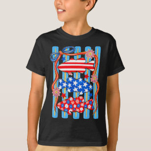Patriotischer Fisch Rot Weiß Blau Sommer Lustige M T-Shirt