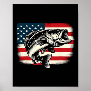 Patriotischer Fischfang unter amerikanischer Flagg Poster