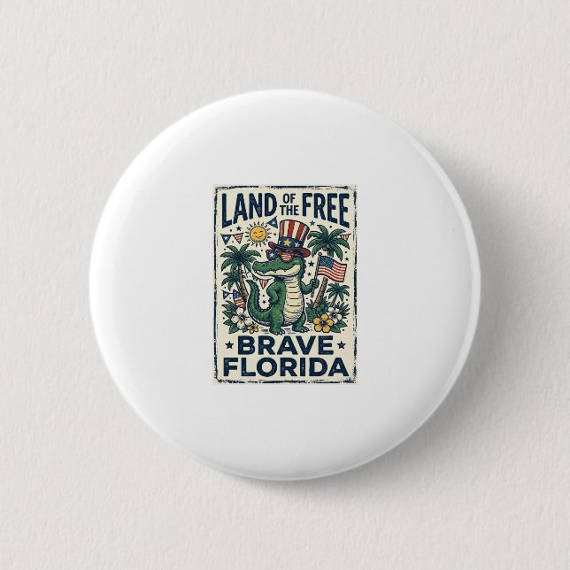 Patriotischer Florida-Alligator 4. Juli Button (Vorderseite)