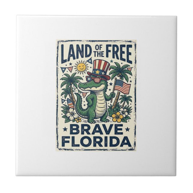 Patriotischer Florida-Alligator 4. Juli Fliese (Vorderseite)