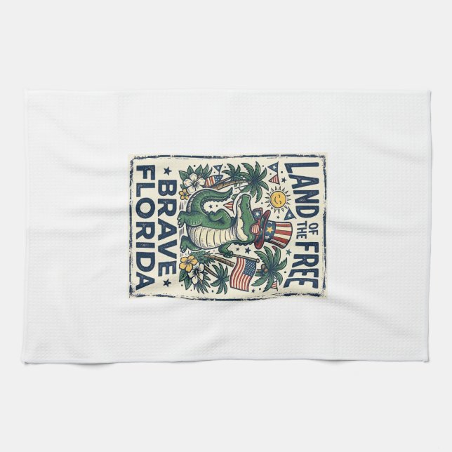 Patriotischer Florida-Alligator 4. Juli Geschirrtuch (Horizontal)