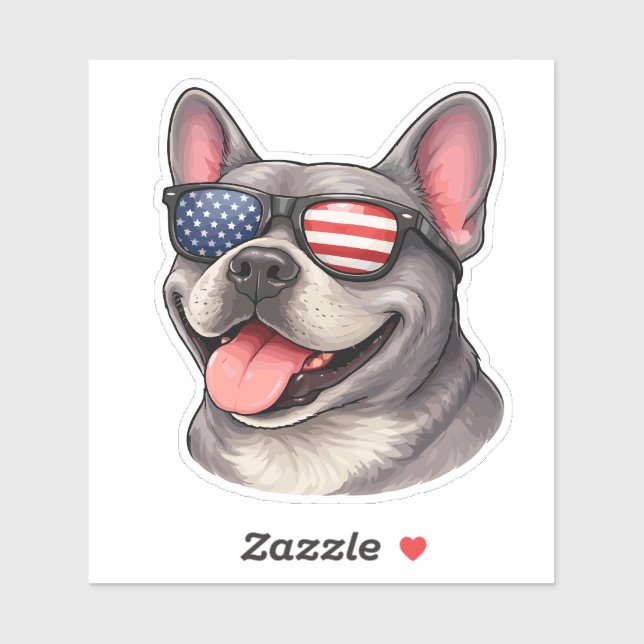Patriotischer Französische Bulldogge mit amerikani Aufkleber (Blatt)