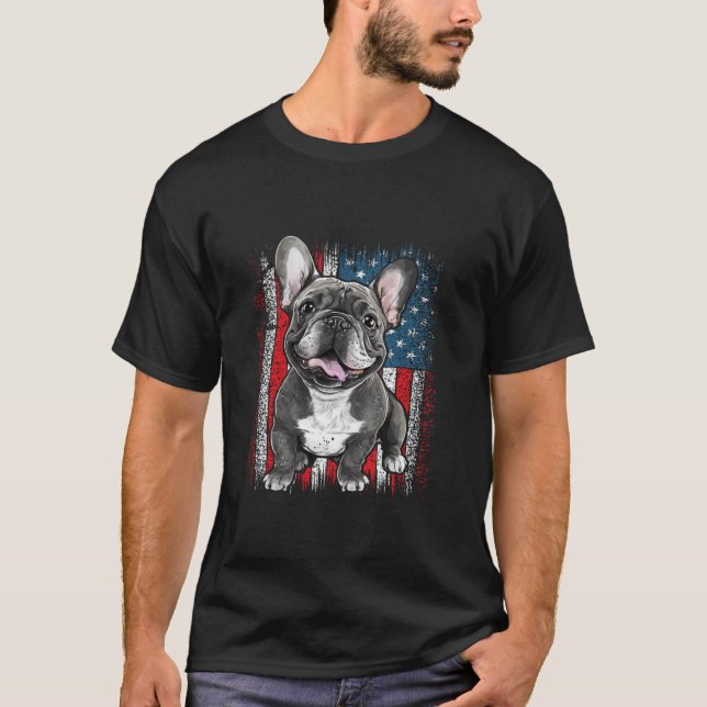 Patriotischer französischer Bulldogge AMERICAN FLA T-Shirt (Vorderseite)