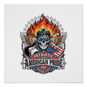 Patriotischer Freiheit Gitarrist Totenkopf Musik R Poster