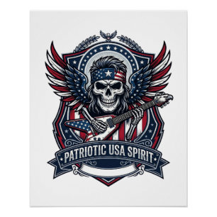 Patriotischer Freiheit Gitarrist Totenkopf Musik R Poster