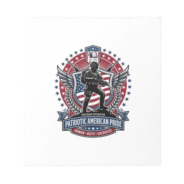 Patriotischer Freiheitsoperator Silhouette Militär Notizblock (Vorderseite)