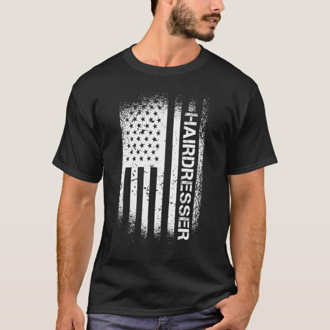 Patriotischer Friseur mit amerikanischer Flagge T-Shirt (Vorderseite)