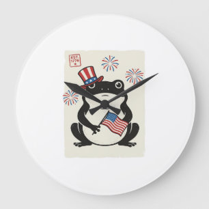 Patriotischer Frosch Vintage-Stich Vektor Kunst_1 Große Wanduhr