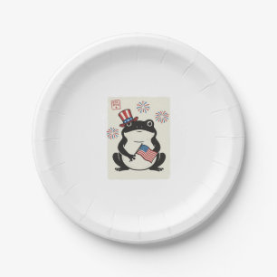 Patriotischer Frosch Vintage-Stich Vektor Kunst_1 Pappteller