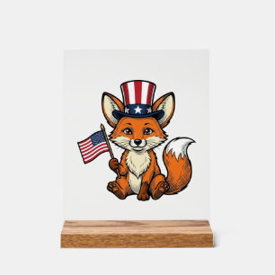 Patriotischer Fuchs Vintage Gravur Shirt Design_1 Acrylschild