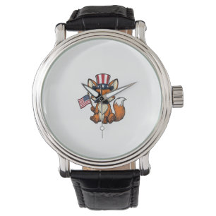 Patriotischer Fuchs Vintage-Gravur-Shirt-Design_1 Armbanduhr