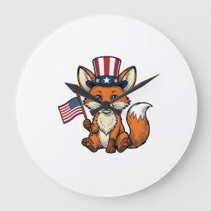 Patriotischer Fuchs Vintage Gravur Shirt Design_1 Große Wanduhr