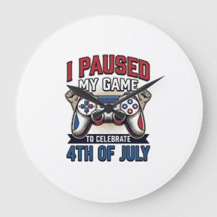 Patriotischer Gamer 4. Juli Vintage Vector Shirt_1 Große Wanduhr