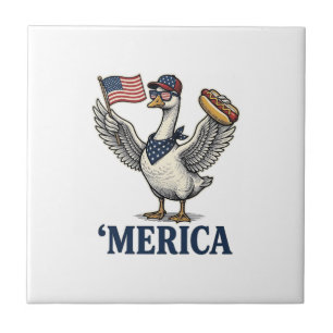 Patriotischer Gans 'Merica Hot Dog Vintage-Shirt D Fliese